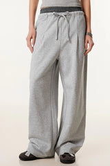 Patchwork Double Waist Wide Leg Athletic Pants