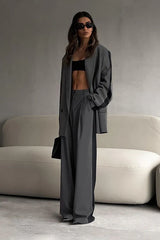 Notch Lapel Relaxed Blazer Wide Leg Pants Set