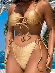 Hollow Halter High Waist Bikini Set