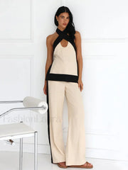 Halter Sleeveless Pajama Pants Two Piece Set