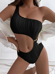 Wrinkled One Shoulder High Cut One Piece