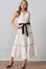 Polka Dot Sleeveless Lapel Fashion Maxi Dress