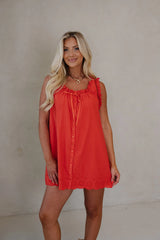 Daisy Scalloped Lace Mini Dress-Red
