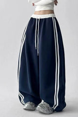 Contrast High Waist Athletic Fluid Wide Leg Pants