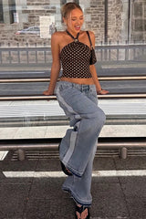 Polka Dot Tie Backless Slim Halter Top