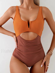 Contrast Color Hollow Out Chic One Piece
