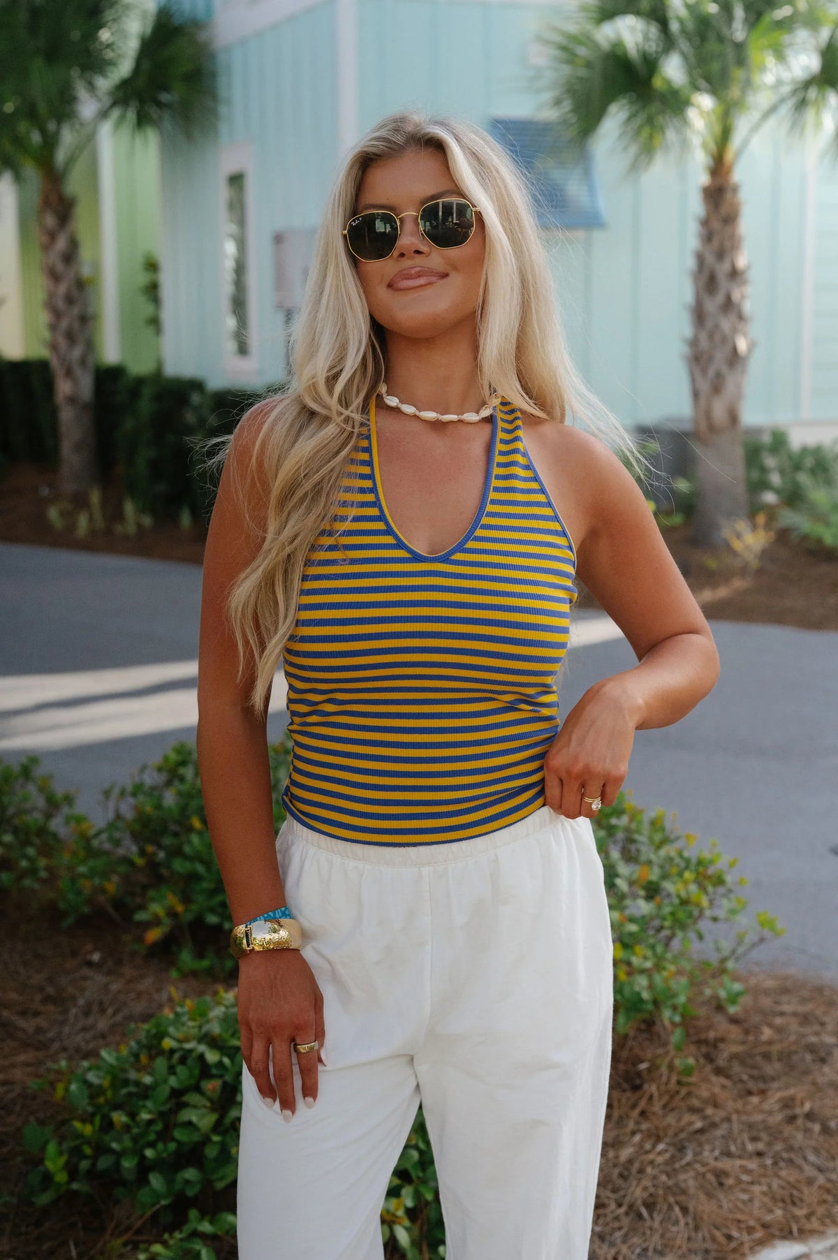 Dottie Halter Top-Navy/Yellow