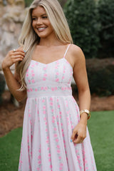 Rosie Floral Print Midi Dress-Pink