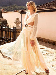 Deep V-neck Lace Cover Up
