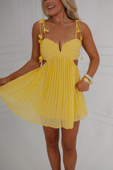 Hayden Pleated Baby Doll Mini Dress-Yellow