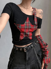 Arm Gloves Cold Shoulder Star Black Crop Top