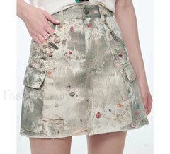 Y2K Ripped Pockets Mini Skirt