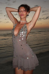 Sexy Sequin Halter V Neck Vacation Dress