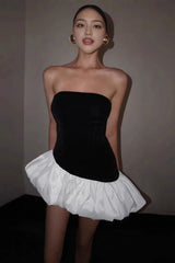 Contrasting Color Slim Fit Tube Top Mini Dress