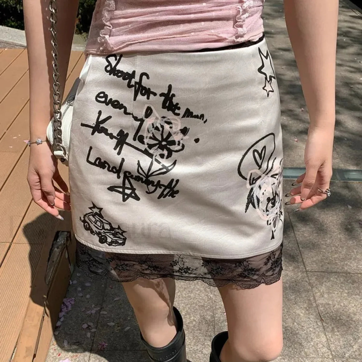 Gothic Lace Print Retro Skirt