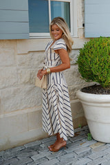 Lola Striped Midi Dress-Cream