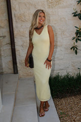 Stephanie Scallop Hem Midi Dress-Butter Yellow