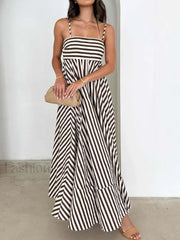 Striped Pleated Cami Long Dress