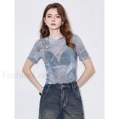 Cowboy Patchwork See-through T-Shirt