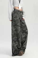 Camouflage Wide Leg High Waist Relaxed Jeans