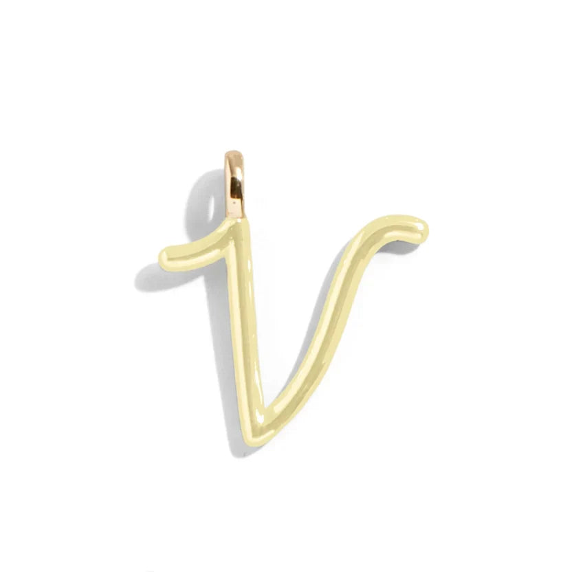 Custom Butter Yellow Enamel Script Letter Charm - V