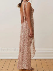 High-Slit Spaghetti Floral Dress