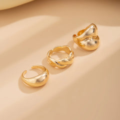 3-Piece Polished Liquid Metal Textured Band Ring Set