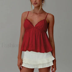 Y2K Lace Trim Flare Crop Top Two Piece Set