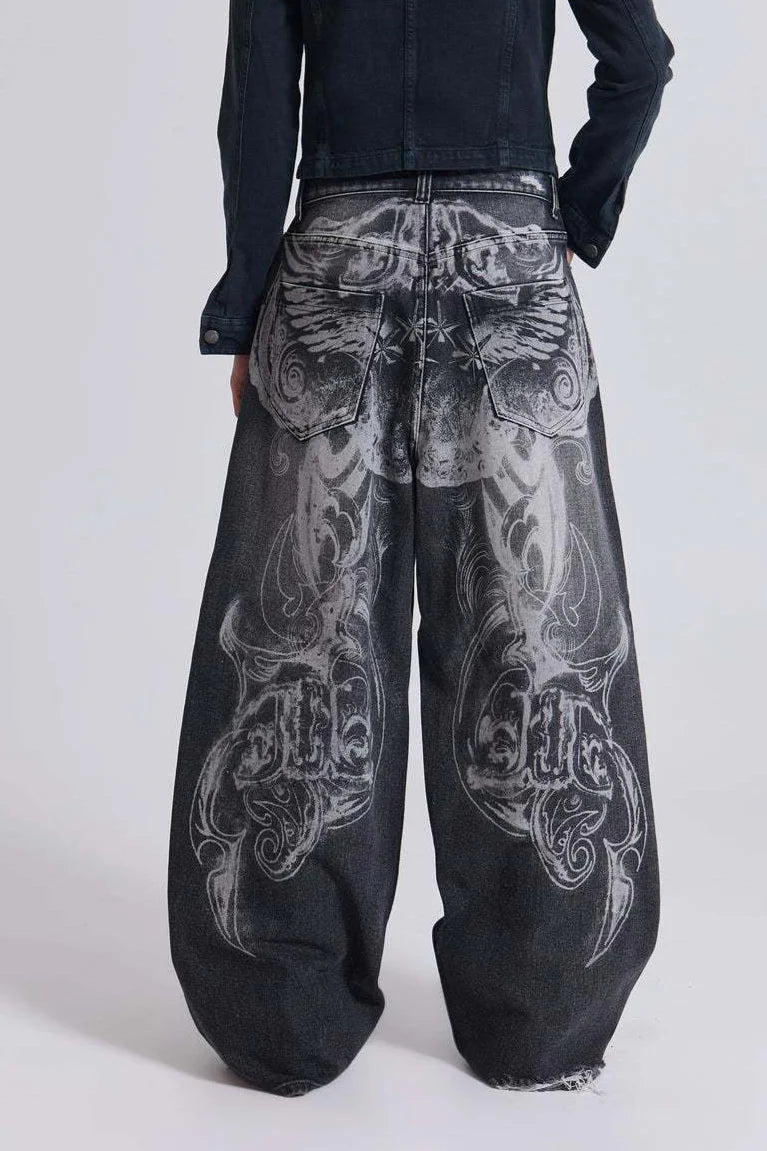 Vintage Printed Ripped Washed Baggy Streetwear Jeans