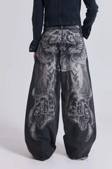Vintage Printed Ripped Washed Baggy Streetwear Jeans