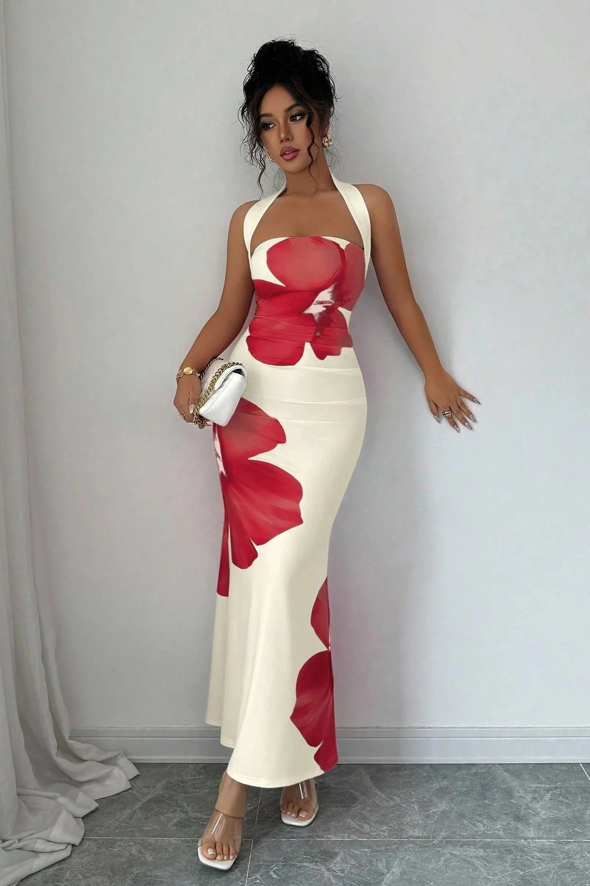 Printed Halter Bodycon Vacation Dress