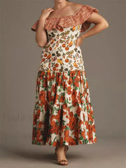 Slash Neck Off-Shoulder Floral Dress