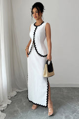 Romantic Lace Trim Vest High Waist Skirt Set