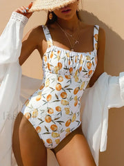 Printed Silvery Square Collar One Piece