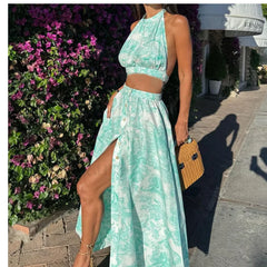 Two-Piece Halter Floral Dress