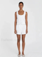 Square Collar Pajama Shorts Two Piece Set
