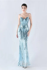 Boned Sequin Embroidered Formal Dress