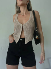 Y2K Sexy Casual Knitted V-Neck Sleeveless Crochet Crop Top