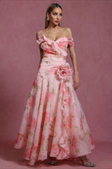 V Neck 3D Detail Elegant Maxi Floral Dress