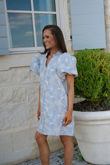 Ellie Ruffle Puff Sleeve Mini Dress-Sky
