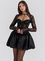 Lace Bandage See-Through Mini Dress