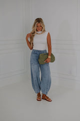 Side Ruched Mock Neck Top-Off White