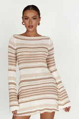 Bell Sleeve Color Block Stripe Knit Sweater Dress