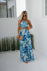 Abstract Ring Maxi Dress-Blue Multi