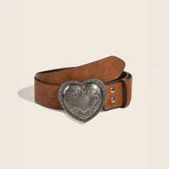 Brown Textured Heart Buckle Metal Belt