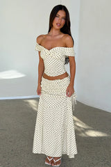 Raglan Corset Polka Dot Bow Side Skirt Set