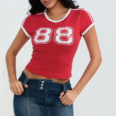 Sporty V Neck Number Print T-Shirt