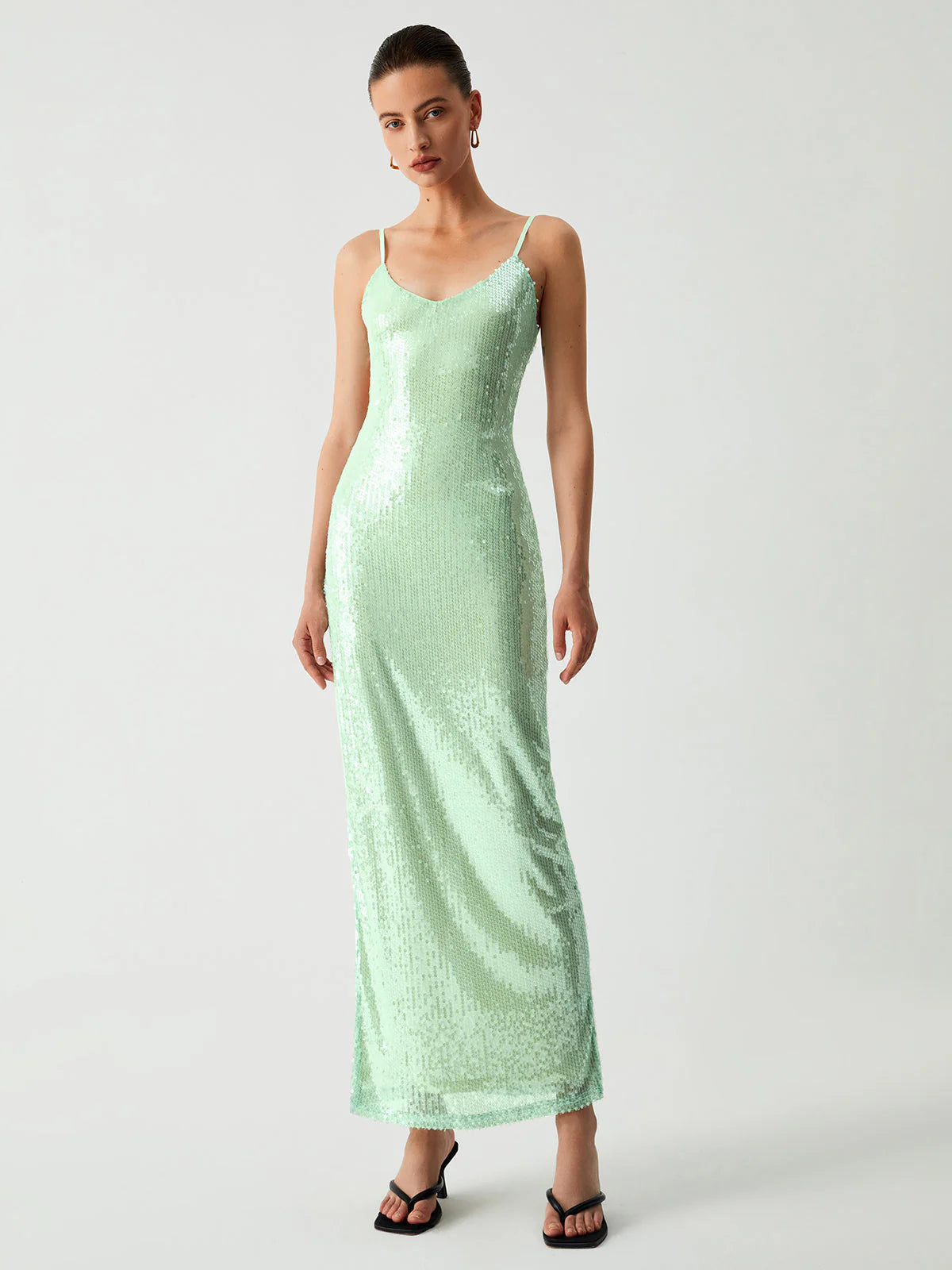 Triggered Sequin Open Trendy Back Long Dress