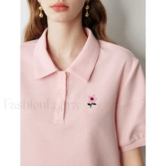 Pearl Flower Embroidery Casual T-Shirt