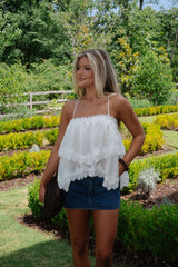 Lace Trim Hemline Tiered Cami Top-Cream